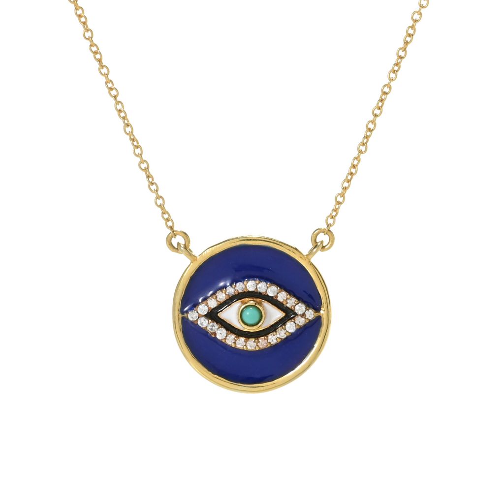 18K Gold Plated Enamel Evil Eye, Campitos Turquoise & Zircon Necklace by Steals