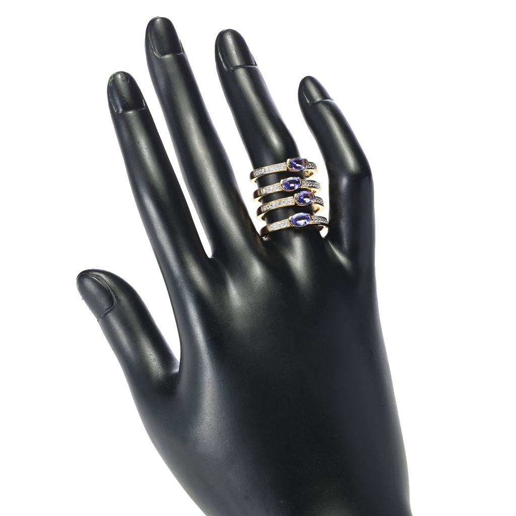 Gem Treasures 18K Vermeil 1.75ctw Tanzanite & Zircon 4-Row Ring by Steals
