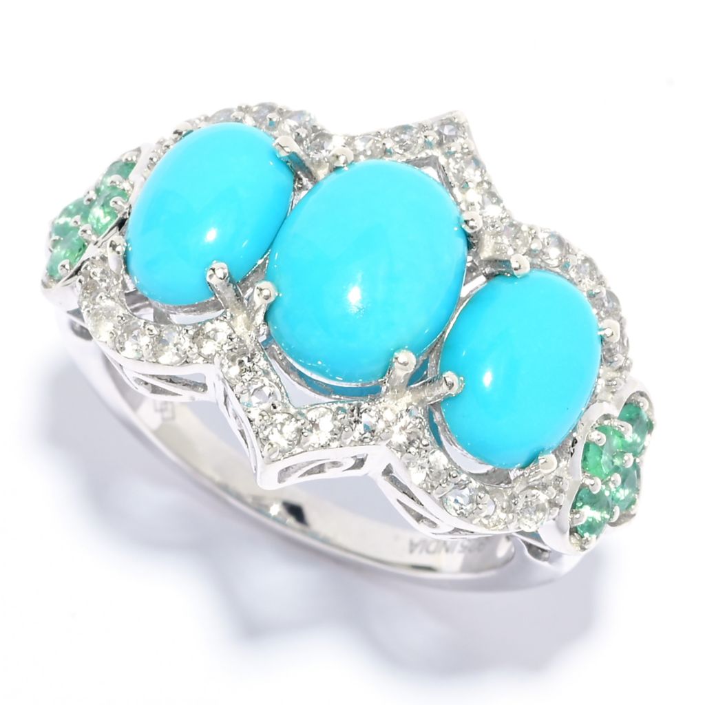 Gem Treasures Sleeping Beauty Turquoise, Emerald & White Zircon Ring by Steals