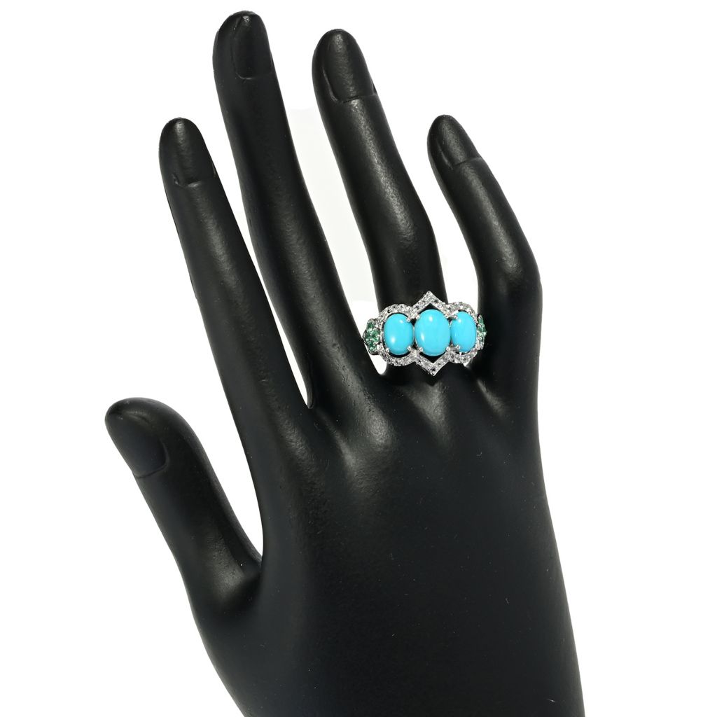 Gem Treasures Sleeping Beauty Turquoise, Emerald & White Zircon Ring by Steals