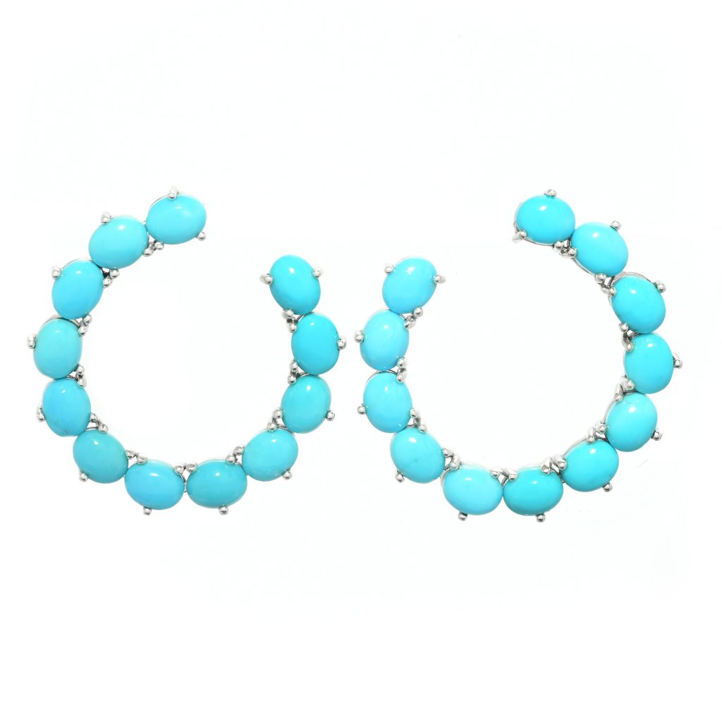 Gem Treasures Oval Sleeping Beauty Turquoise Hoop Earrings by Steals