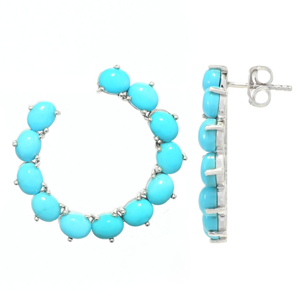 Gem Treasures Oval Sleeping Beauty Turquoise Hoop Earrings by Steals