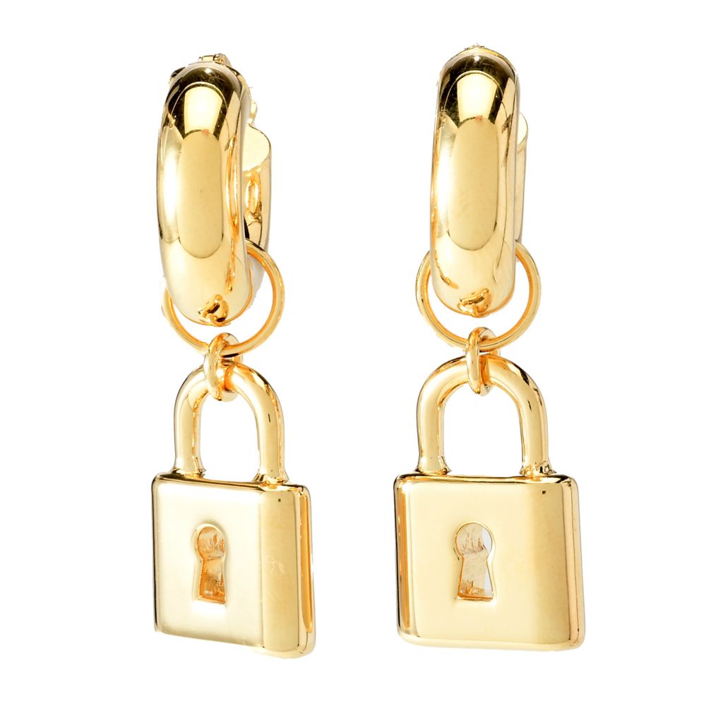 Toscana Italiana 18K Gold Plated Polished Choice of Charm Hoop Earrings by Steals