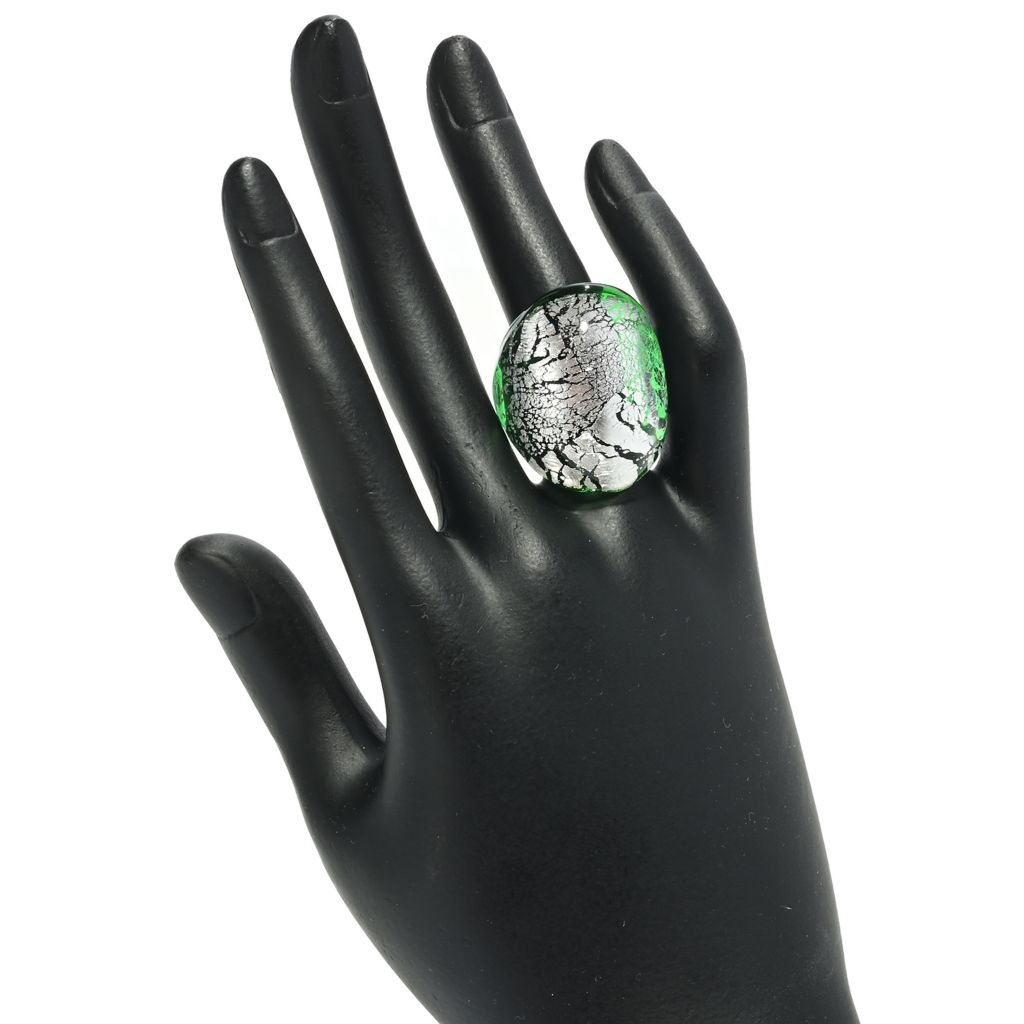 Toscana Italiana Polished Green Murano Glass w/ Silver Flakes Dome Ring by Steals