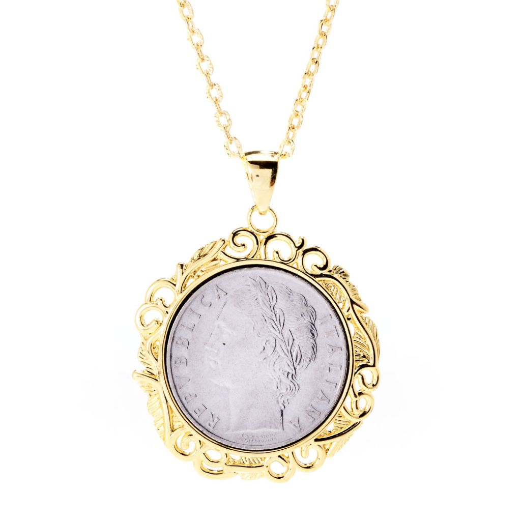 Toscana Italiana 18K Gold Plated Filigree Bezel Genuine 100 Lire Coin Pendant by Steals