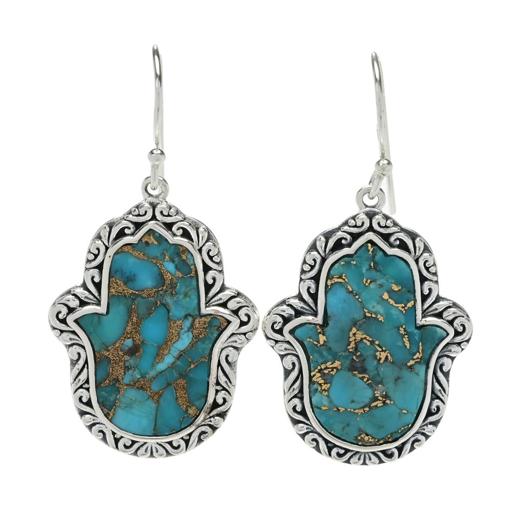 Artisan Silver by Samuel B. 20x15mm Mohave Turquoise Hamsa Drop Earrings by Steals