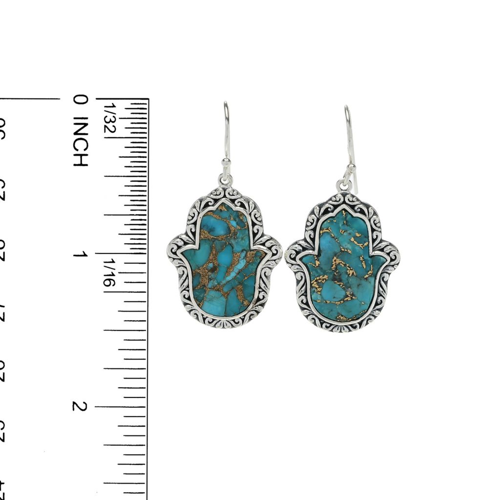 Artisan Silver by Samuel B. 20x15mm Mohave Turquoise Hamsa Drop Earrings by Steals