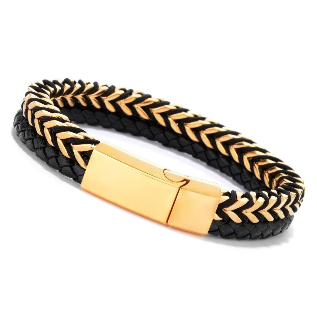 Invicta Jewelry 8.75" Stainless Steel Chain & Leather Bracelet by Steals