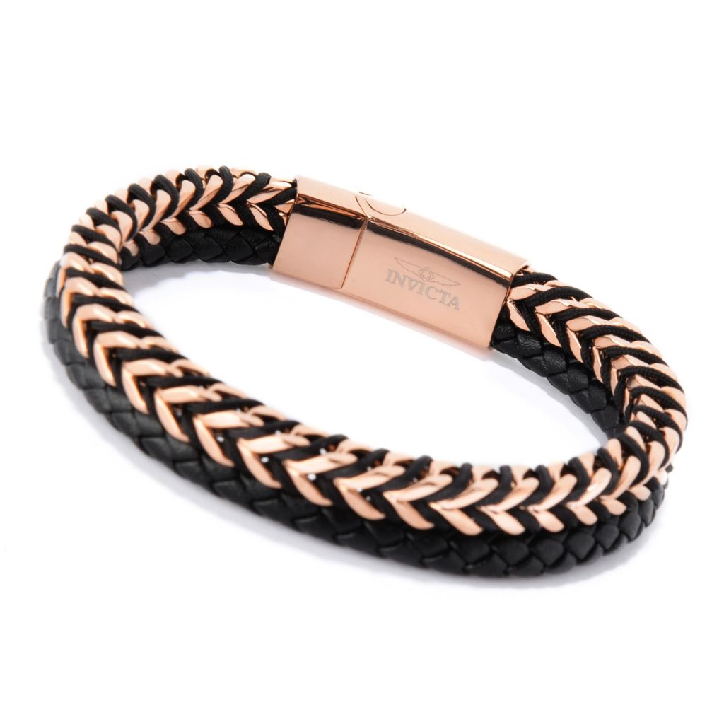 Invicta Jewelry 8.75" Stainless Steel Chain & Leather Bracelet by Steals