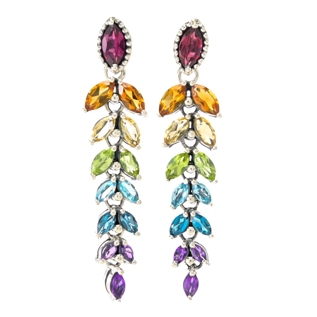 Artisan Silver by Samuel B. 6.38ctw Multi Gem 2" Feather Earrings by Steals