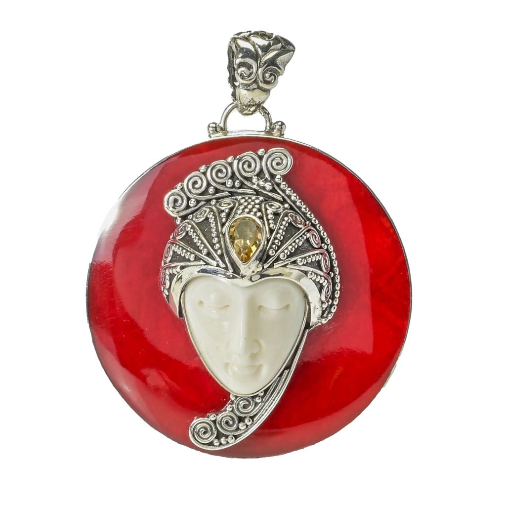 Artisan Silver by Samuel B. Choice of Gem & Carved Bone Buddha Pendant by Steals