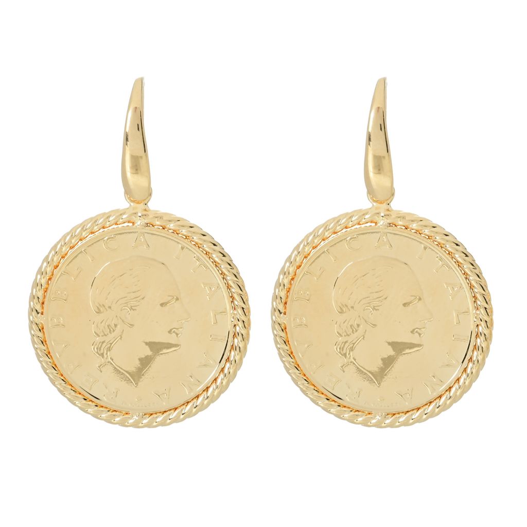 Toscana Italiana 18K Gold Plated Genuine 200 Lire Coin Earrings by Steals