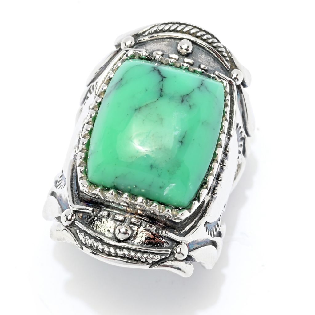 Southwest Elements Sterling Silver 15x13mm Black Bridge Variscite Ring by Steals
