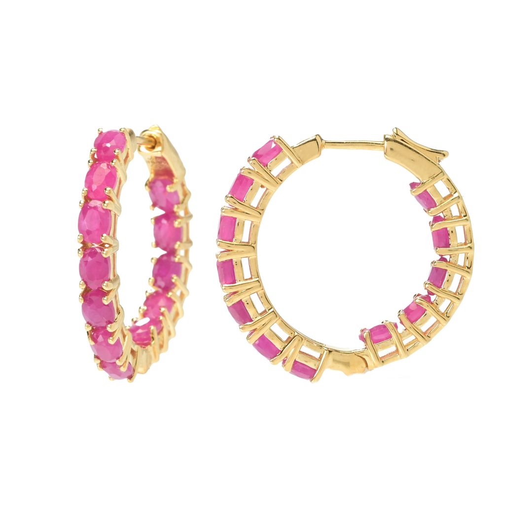 Gem Treasures 18K Vermeil 3.36ctw Burmese Ruby Inside Out Hoop Earrings by Steals