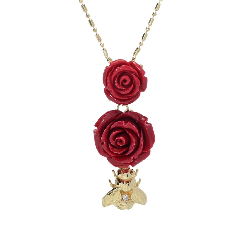 Graziella 23K Gold Plated Bee & Choice of Color Resin Rose Necklace by Steals