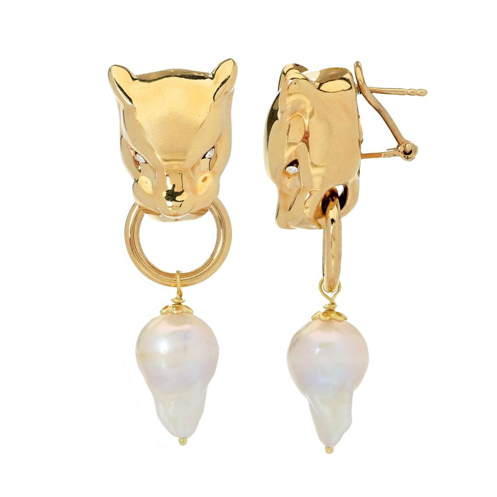 Graziella 23K Gold Plated Simulated Diamond & Baroque Pearl Panther Earrings by Steals