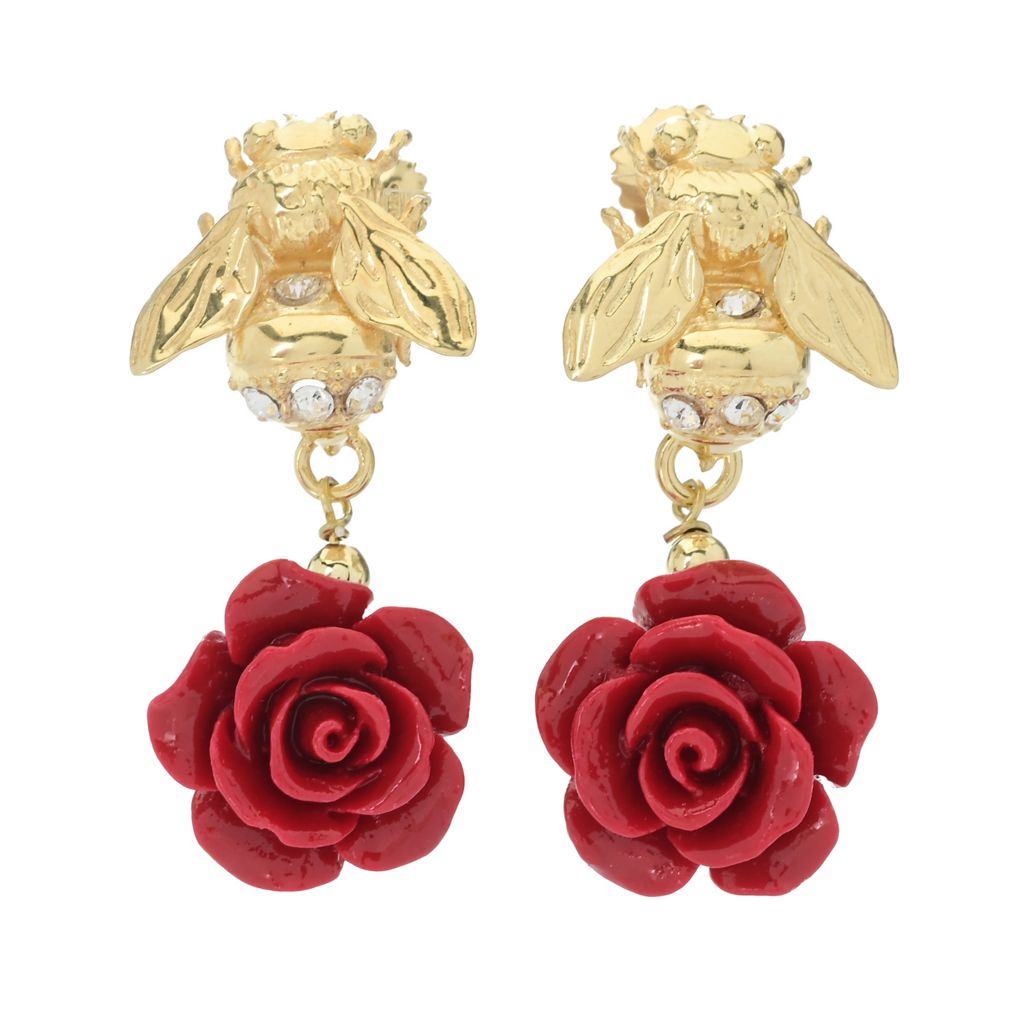 Graziella 23K Gold Plated Bee & Choice of Color Resin Rose Drop Earrings by Steals