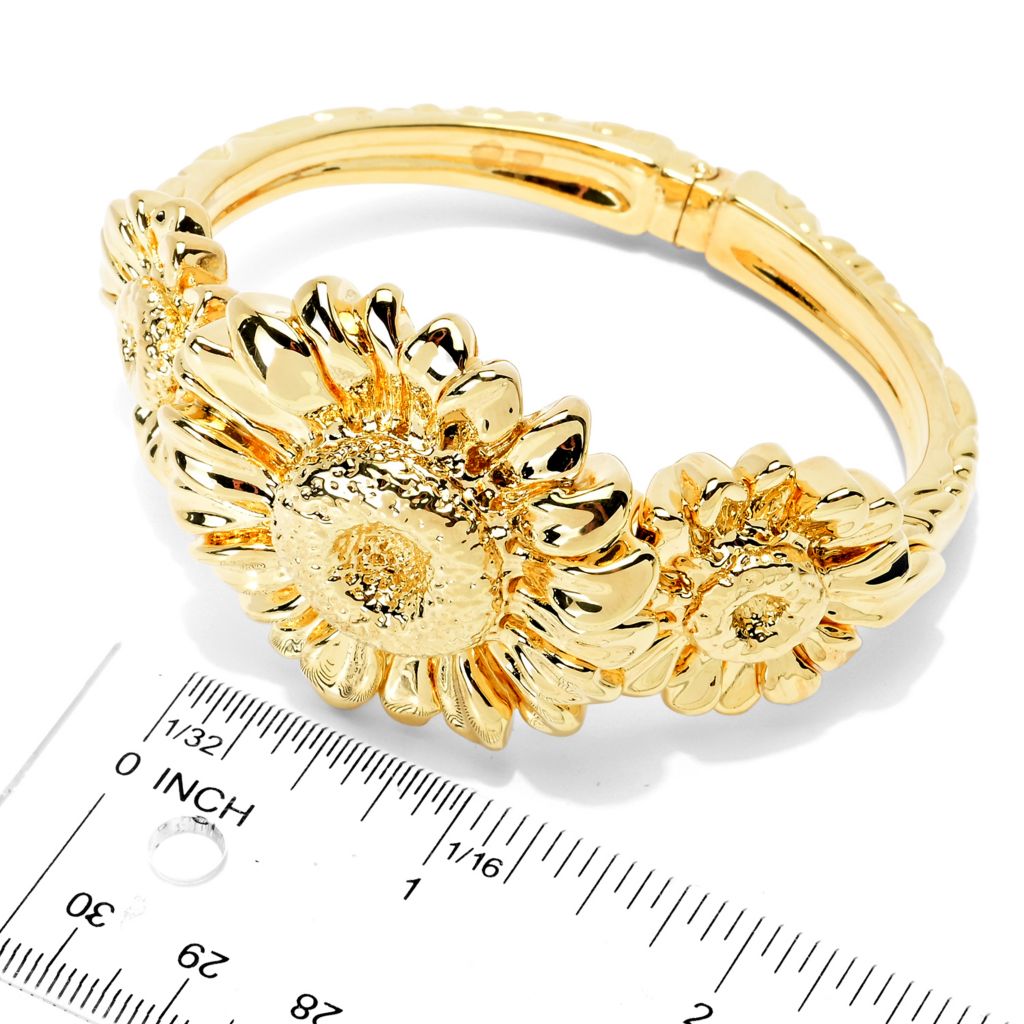 Graziella 23K Gold Plated Electroform Sunflower Hinged Cuff Bracelet by Steals
