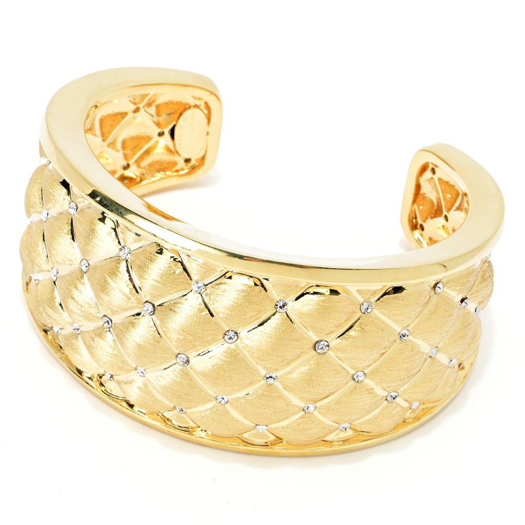Graziella 23K Gold Plated Simulated Diamond 7" Quilted Cuff Bracelet by Steals