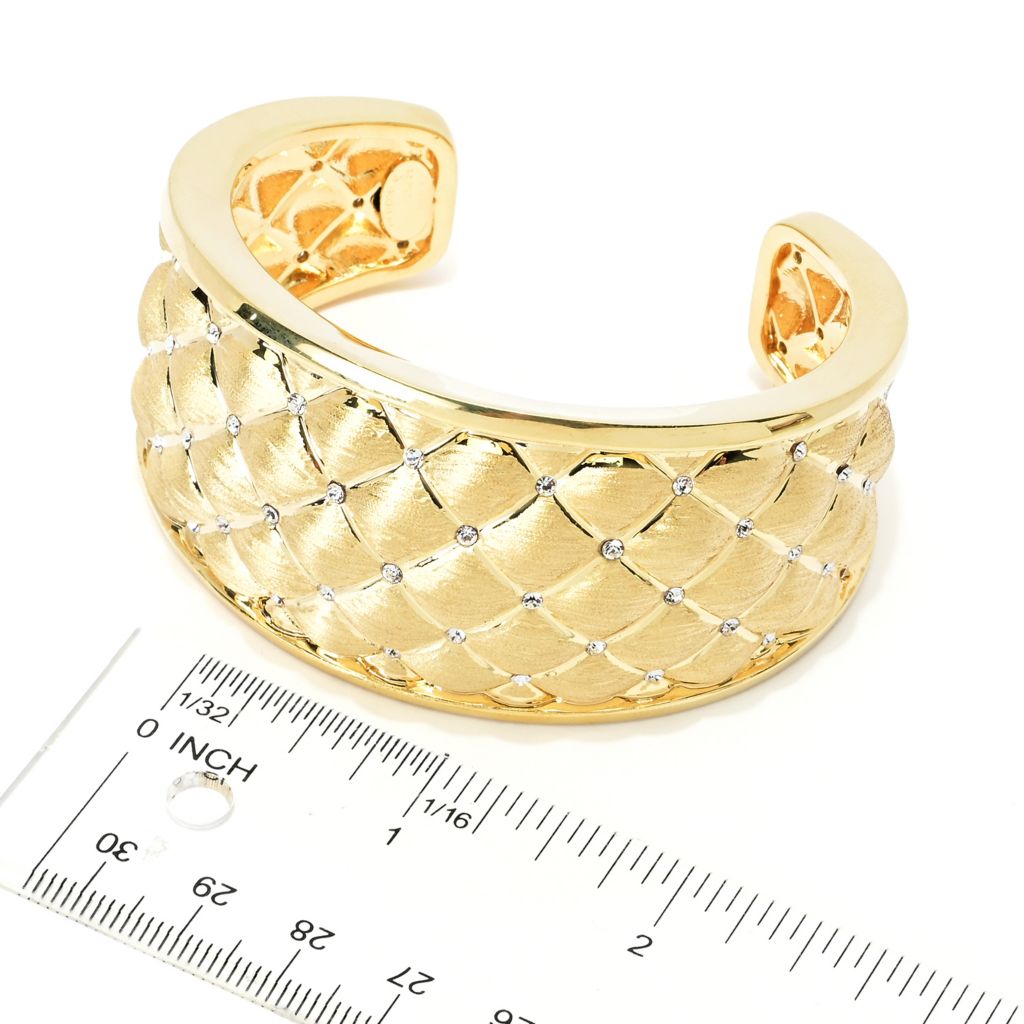 Graziella 23K Gold Plated Simulated Diamond 7" Quilted Cuff Bracelet by Steals