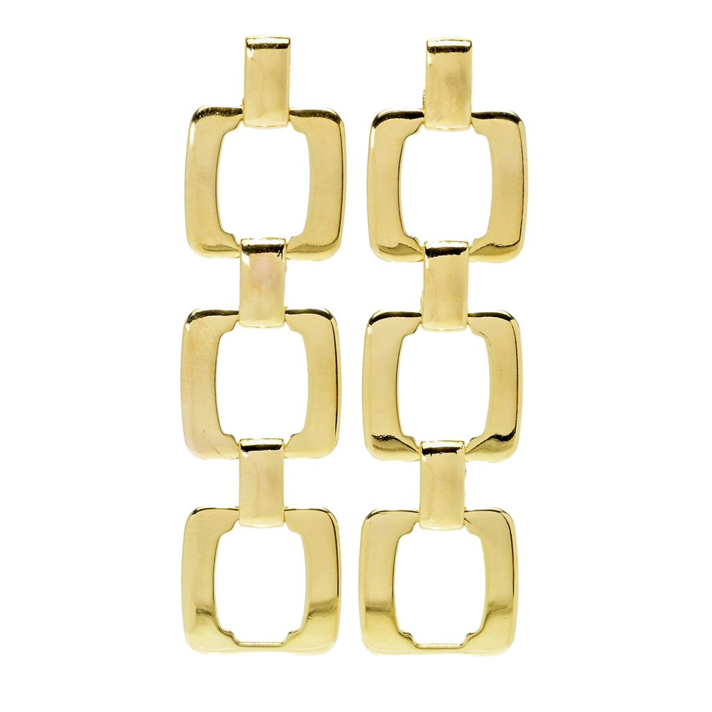 Toscana Italiana 18K Gold Plated Polished Square Link 2" Dangle Earrings by Steals