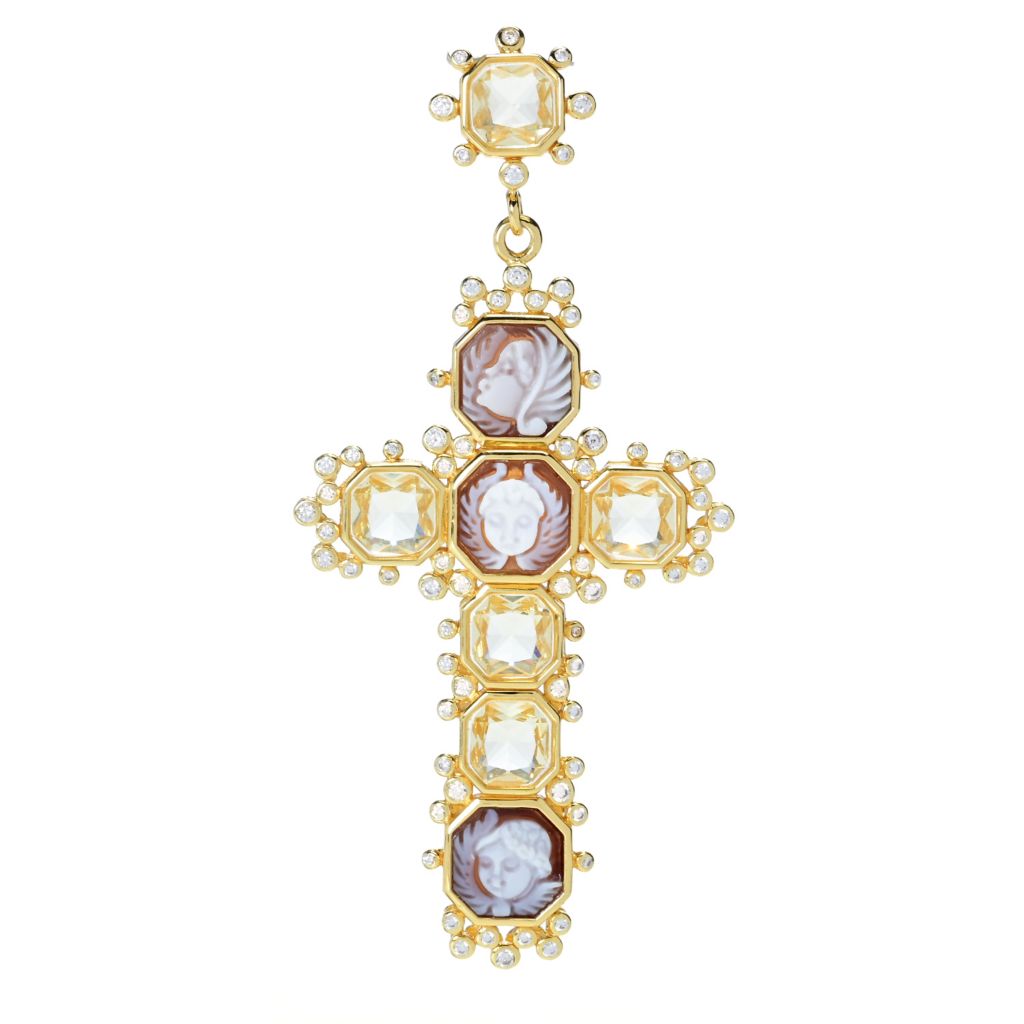 Cameo Italiano "Sissi" Angel Shell Cameo & Simulated Diamond Cross Pendant by Steals