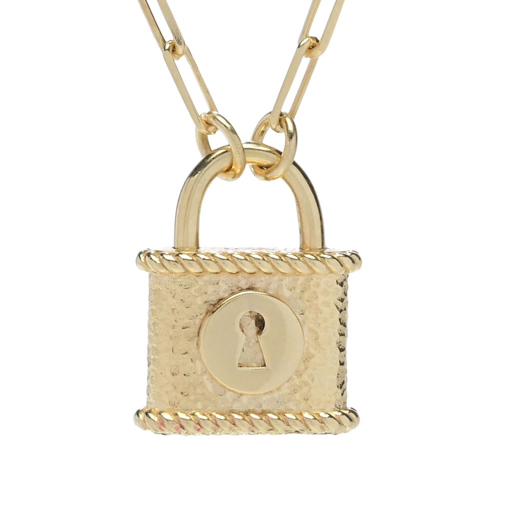 Passport to Turkey Gold Plated Textured Padlock Pendant w/ Paperclip Chain by Steals