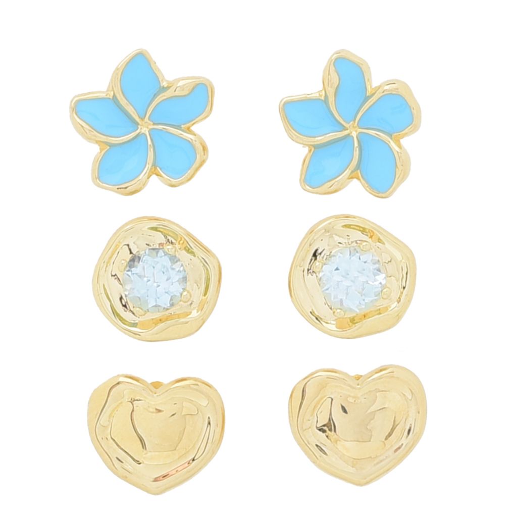 Toscana Italiana Set of 3 Acqua Bagnata, Choice of Gem & Enamel Stud Earrings by Steals