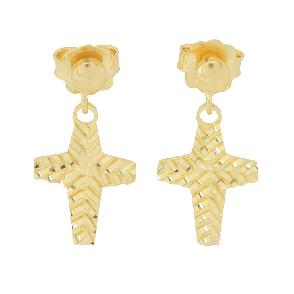 Toscana Italiana 18K Gold Plated Diamond Cut Cross Dangle Earrings by Steals