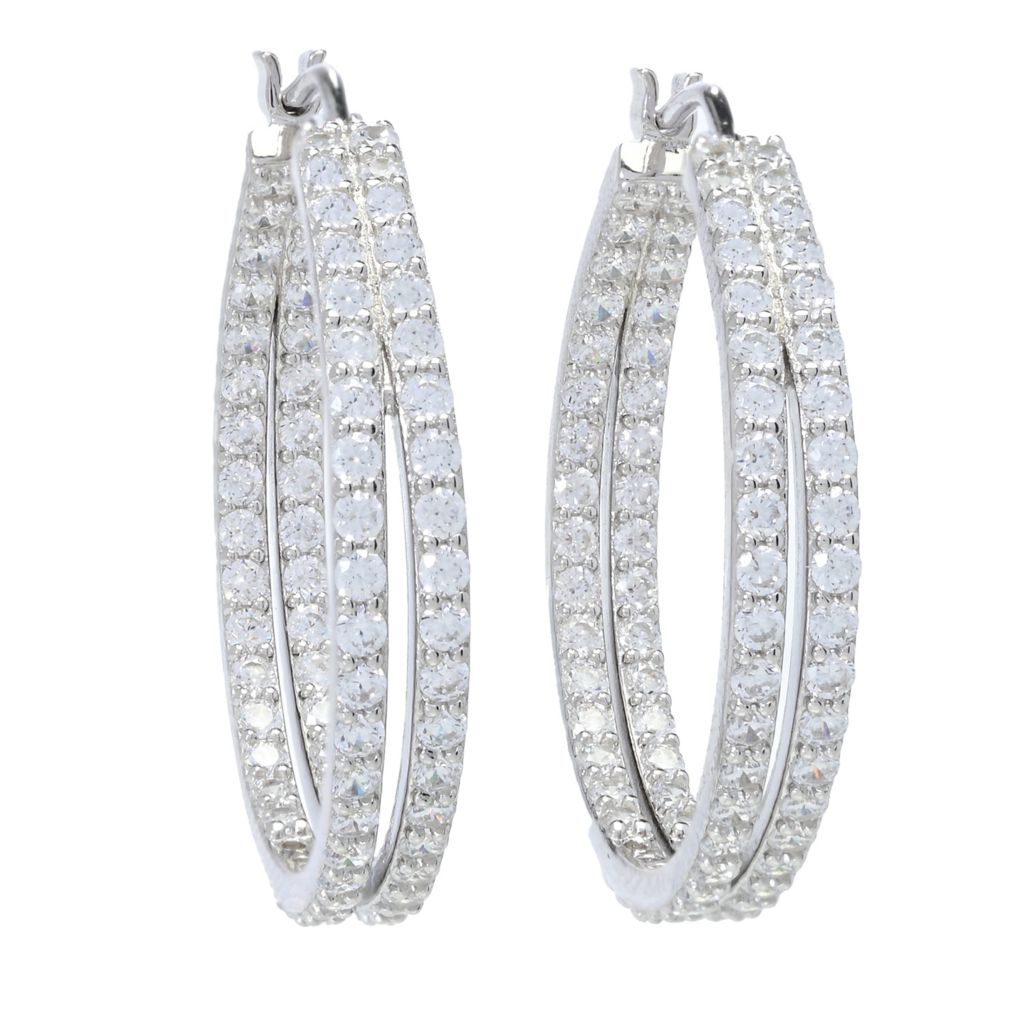 Sorrento Italian Silver 2.34 DEW Simulated Diamond Double Row Hoop Earrings by Steals