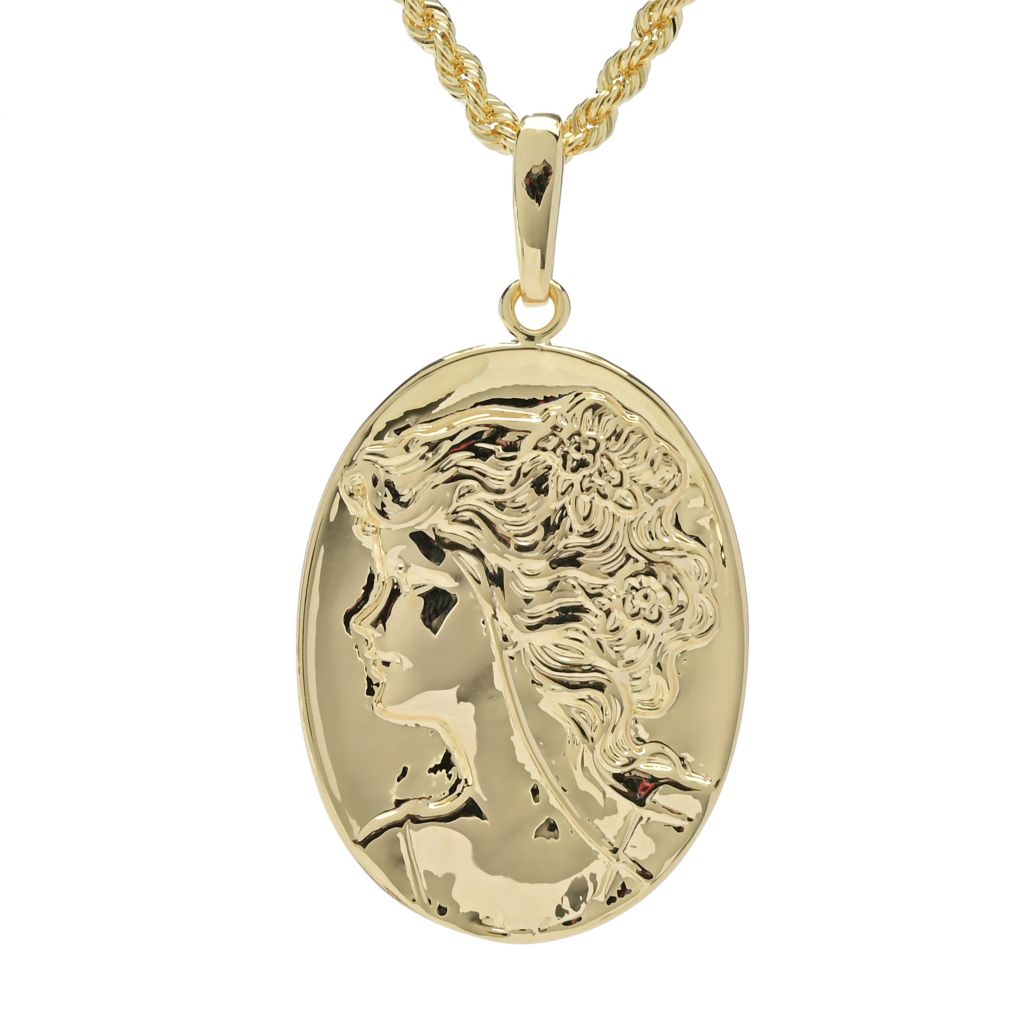 Toscana Italiana 18K Gold Plated Polished Cameo Portrait Pendant w/ Chain by Steals
