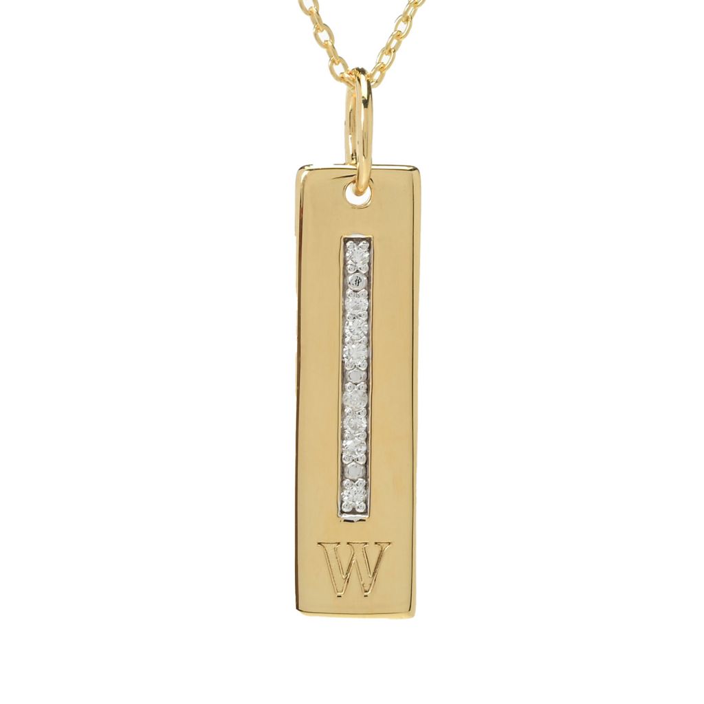 Diamond Treasures 18K Vermeil 0.08ctw Diamond Bar Initial Pendant w/ Chain by Steals