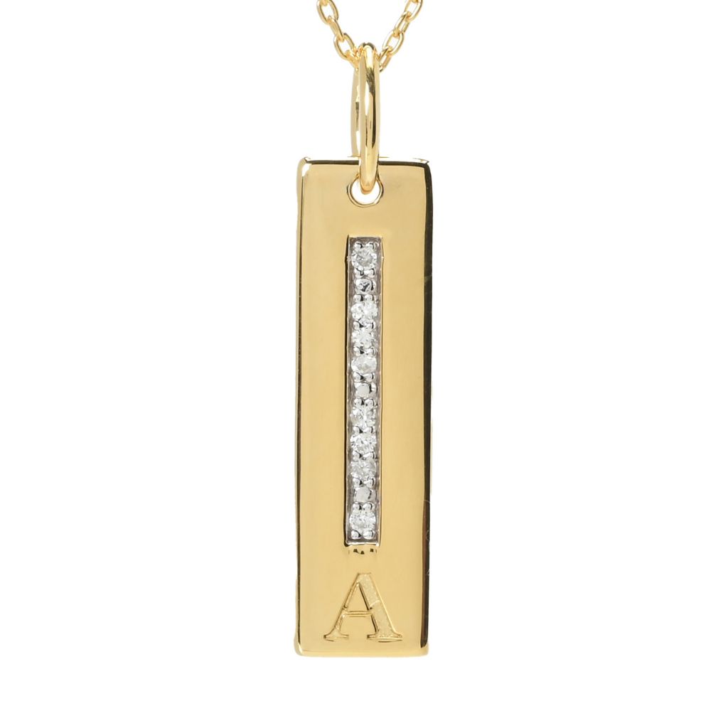 Diamond Treasures 18K Vermeil 0.08ctw Diamond Bar Initial Pendant w/ Chain by Steals