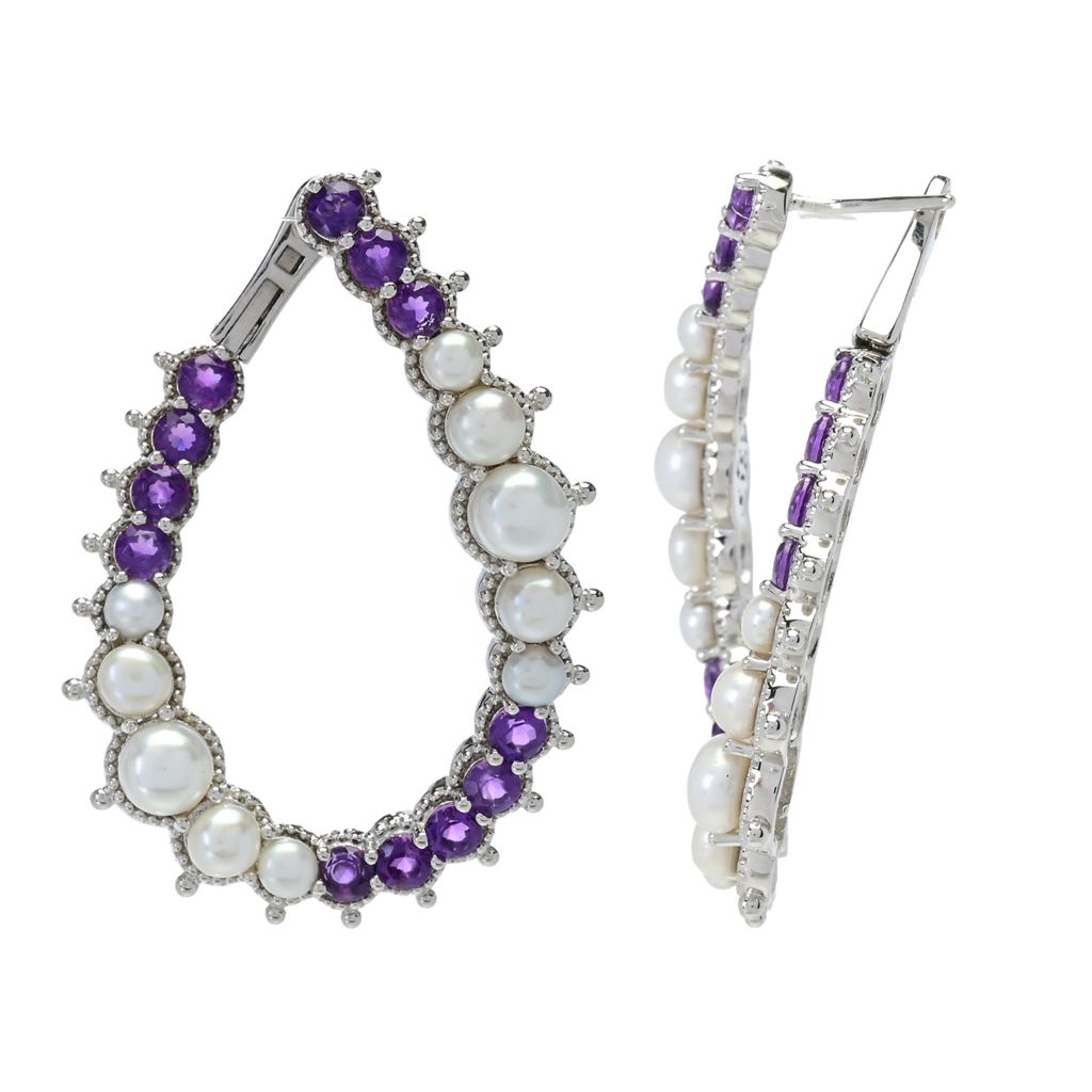 Dallas Prince "Luster" Cultured Pearl & Choice of Gem Hoop Earrings by Steals
