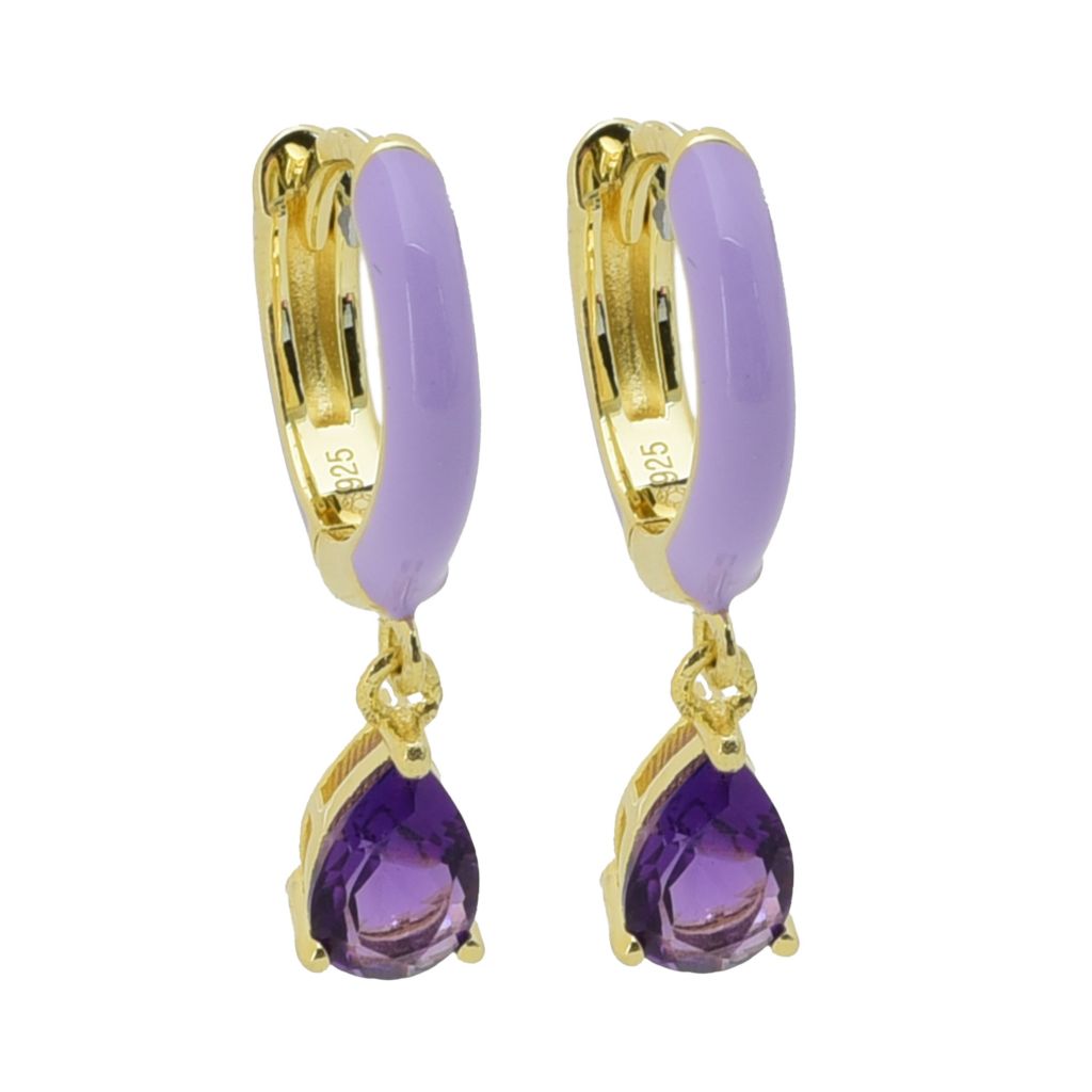 18K Gold Plated Choice of Enamel & Gemstone Charm Hoop Earrings by Steals