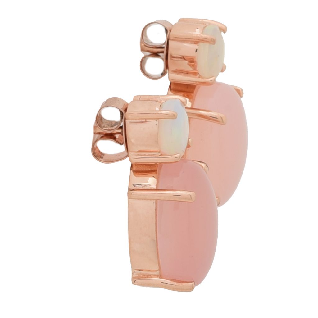 18K Gold Plated 14x10mm Oval Pink Chalcedony & Ethiopian Opal Drop Earrings by Steals