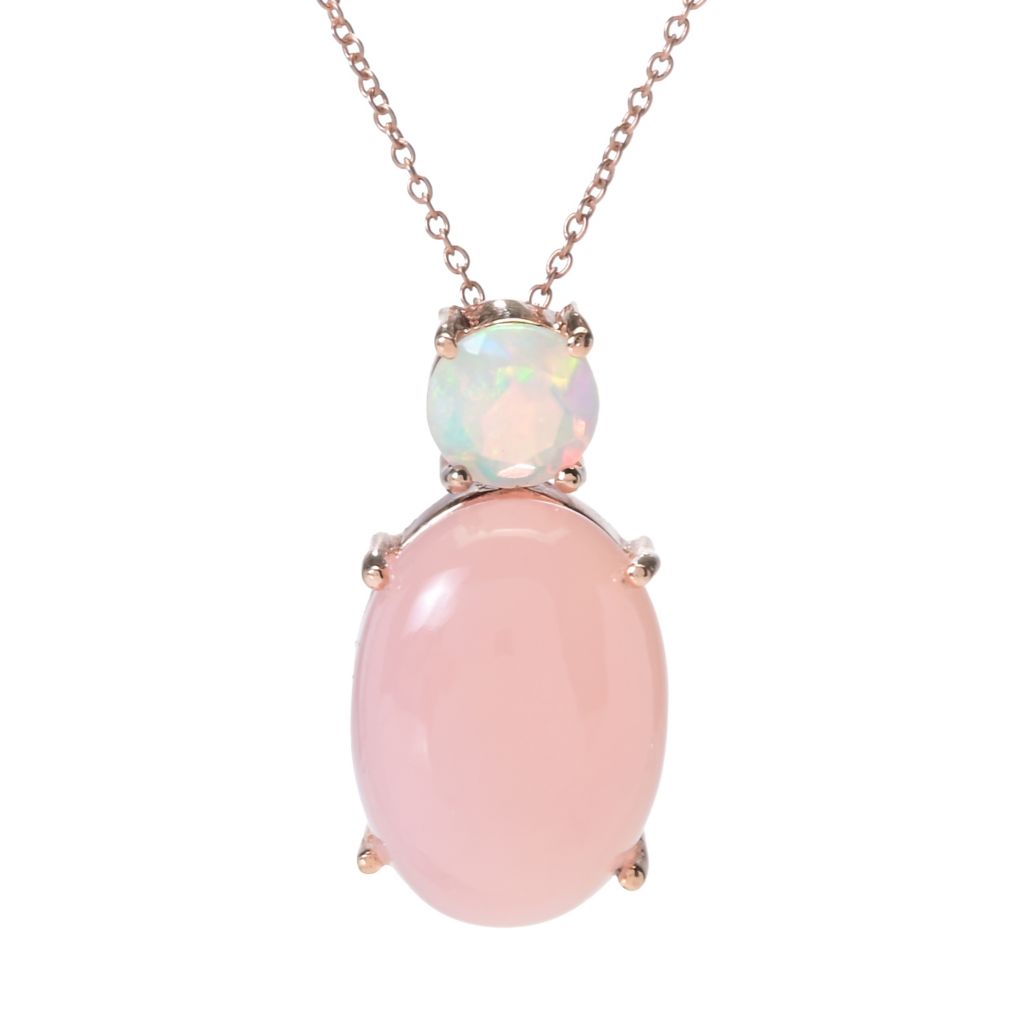 Rose Gold Plated 18x13mm Oval Pink Chalcedony & Ethiopian Opal Pendant w/ Chain by Steals