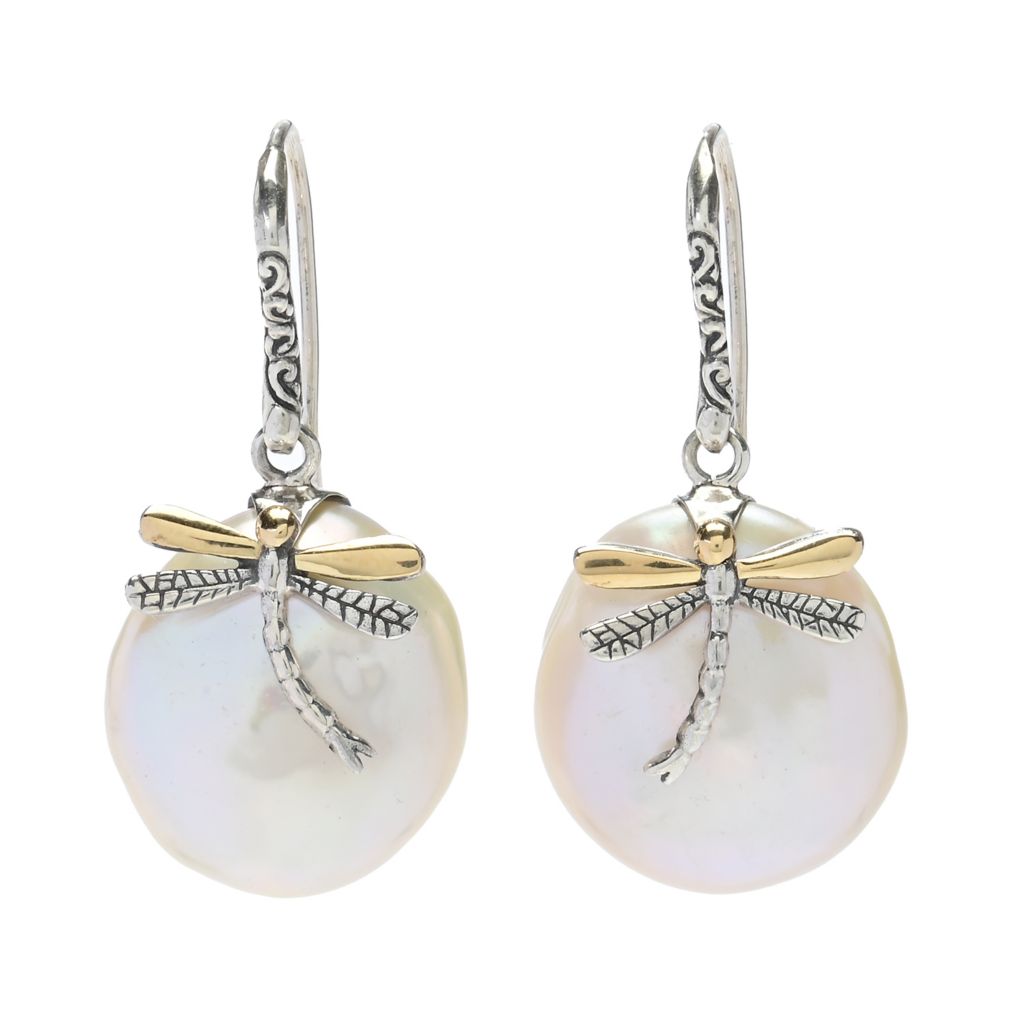 Artisan Silver by Samuel B. 18K Gold Accented Dragonfly Baroque Pearl Earrings by Steals