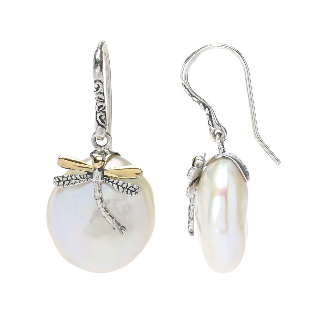 Artisan Silver by Samuel B. 18K Gold Accented Dragonfly Baroque Pearl Earrings by Steals