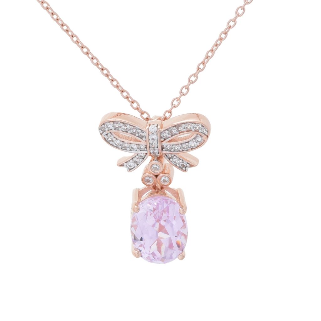 Gem Treasures 18K Rose Vermeil 3.70ctw Kunzite & Zircon Bow Pendant w/ Chain by Steals
