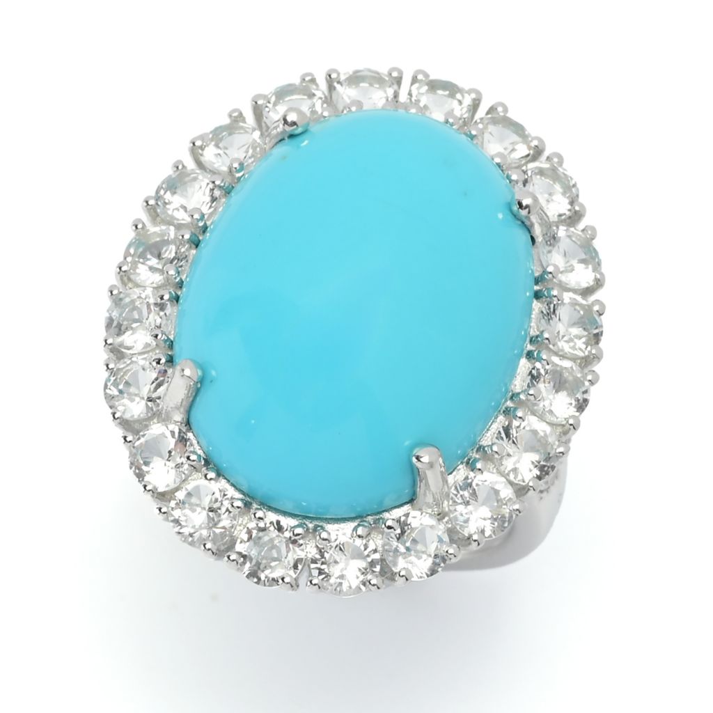 Gem Treasures 20x15mm Sleeping Beauty Turquoise & Zircon Halo Ring by Steals