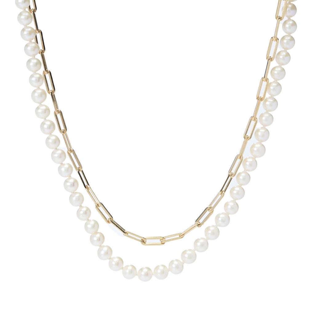 Imperial Pearl Freshwater Cultured Pearl & Paperclip Chain 2-Row Necklace by Steals