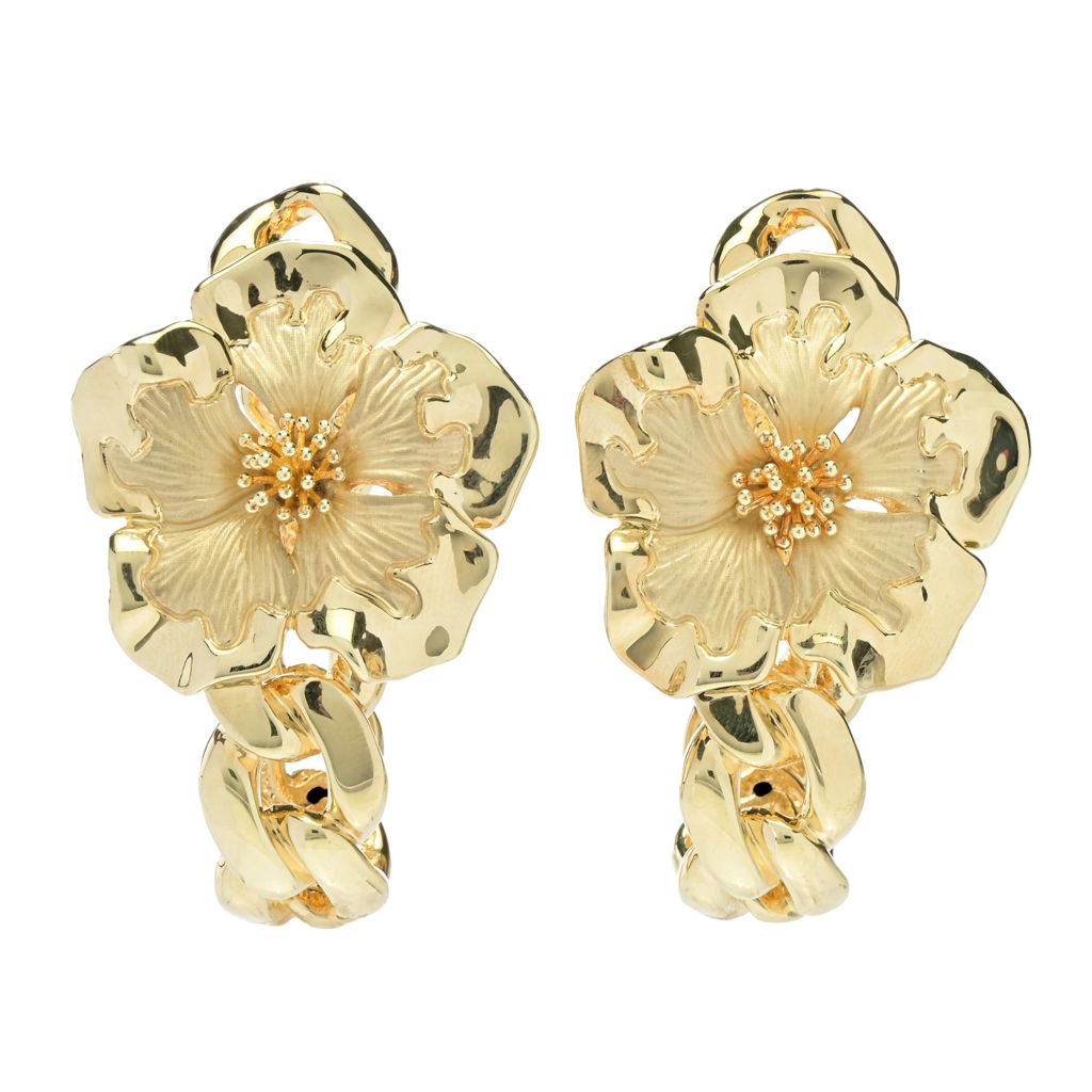 Graziella 23K Gold Plated Electroform Hibiscus Curb Link Hoop Earrings by Steals
