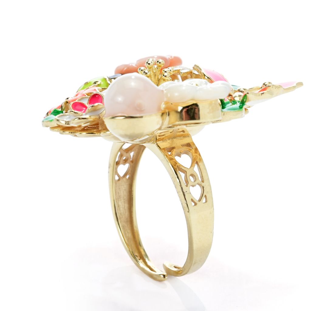 Graziella 23K Gold Plated Enamel & Mother-of-Pearl Floral Ring by Steals
