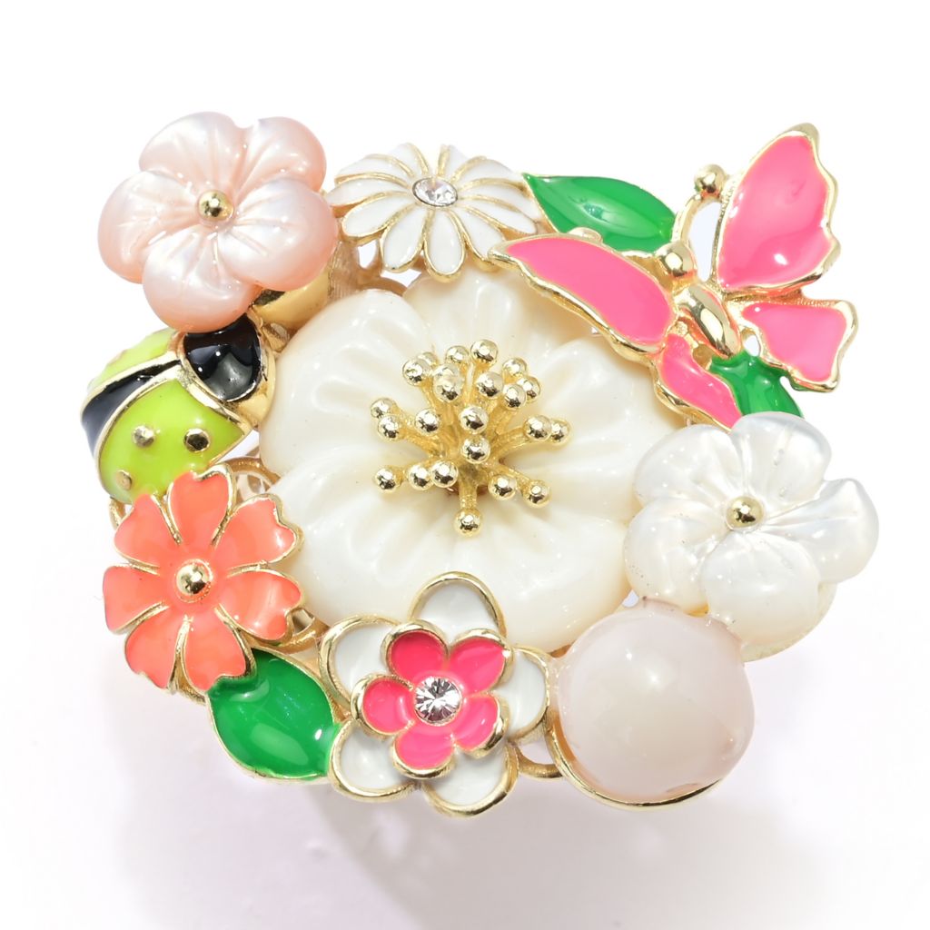 Graziella 23K Gold Plated Enamel & Mother-of-Pearl Floral Ring by Steals