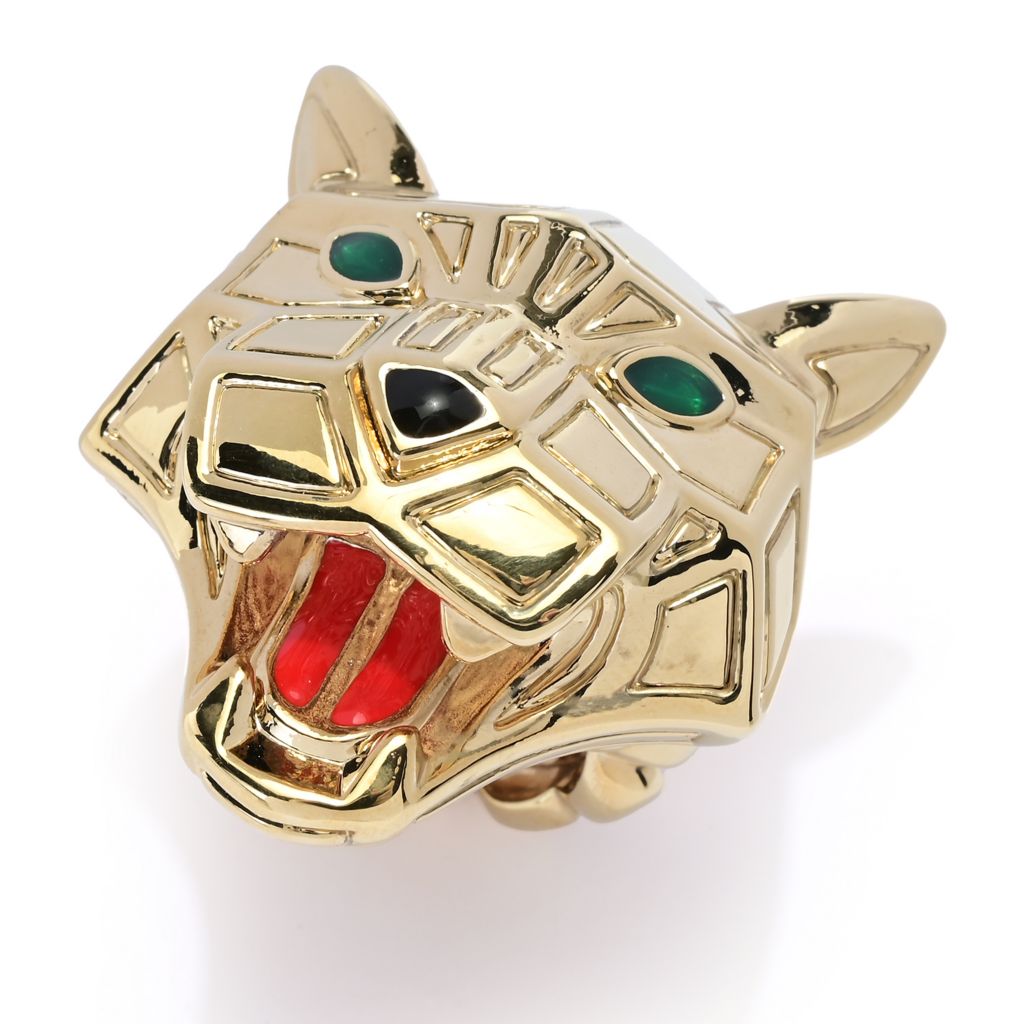 Graziella 23K Gold Plated Electroform Simulated Diamond Panther Ring by Steals