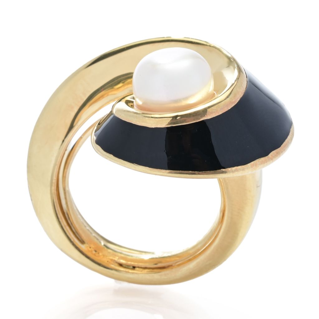Graziella 23K Gold Plated 14mm Cultured Pearl & Enamel Wrap Ring by Steals