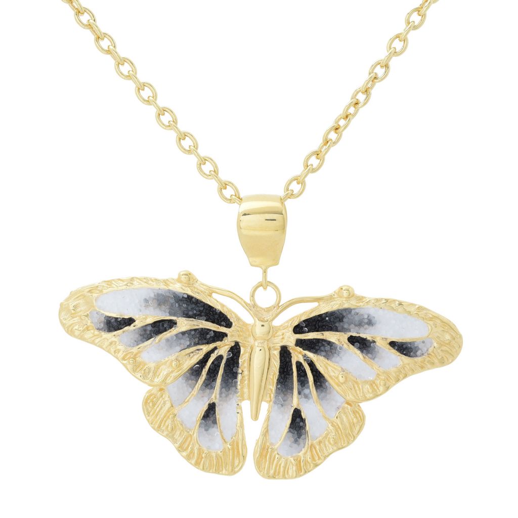 Graziella 23K Gold Plated Choice of Color Enamel Butterfly Pendant w/ Chain by Steals