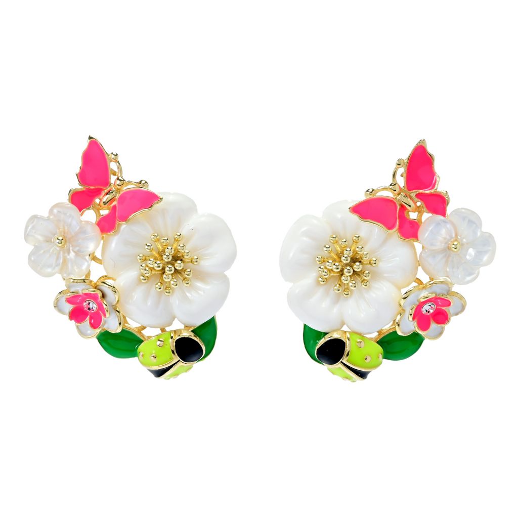Graziella 23K Gold Plated Enamel & Mother-of-Pearl Floral Earrings by Steals