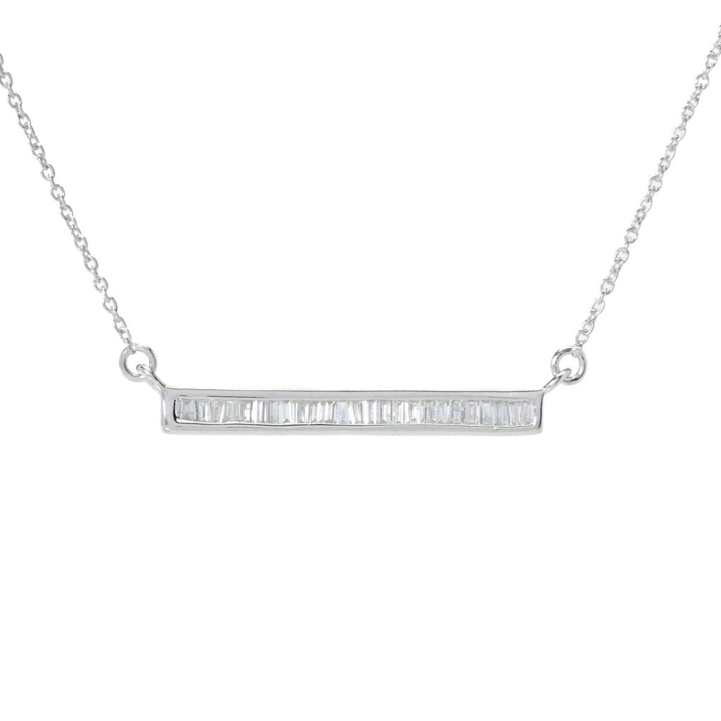 Diamond Treasures Sterling Silver 0.32ctw Baguette Diamond Bar Necklace by Steals